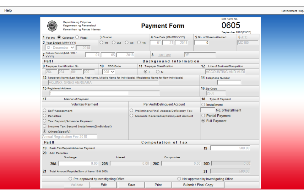 Bir annual registration fee sample ebirform6 3 0605 1080 675 clemente